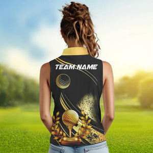 Black and Gold Women Sleeveless polo shirt custom golf apparel team jerseys, personalized golf gifts NQS9594