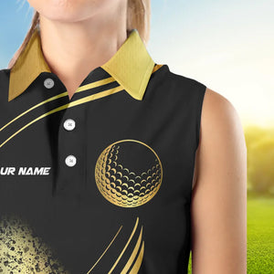 Black and Gold Women Sleeveless polo shirt custom golf apparel team jerseys, personalized golf gifts NQS9594