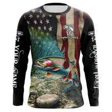 Load image into Gallery viewer, Rainbow Trout Fishing American Flag Patriotic Custom UV protection fishing shirt, Trout fishing jerseys NQS497