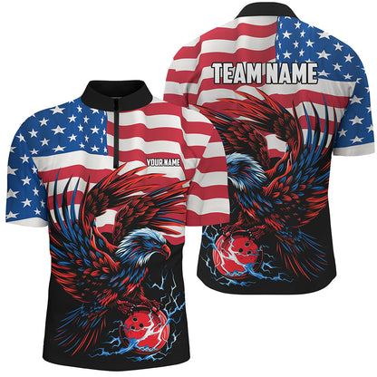 Personalized Eagle Bowling Shirts for Men, Custom Team's Name American Flag Cool Bowler Jerseys NQS7891