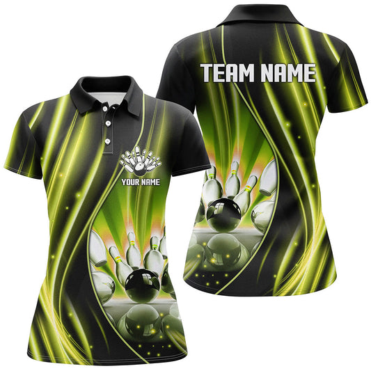 Yellow and black light Women Polo, 1/4 Quarter Zip Shirt Custom bowling team jerseys, gift for bowlers NQS8098