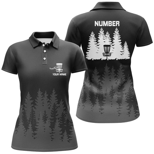 Black tree forest pattern Womens disc golf polo shirts custom team disc golf clothing NQS8099
