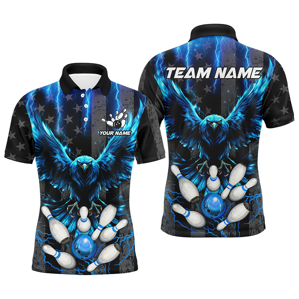 Black American flag Mens bowling shirts Custom blue lightning thunder Eagle Bowling Team Jerseys NQS8540