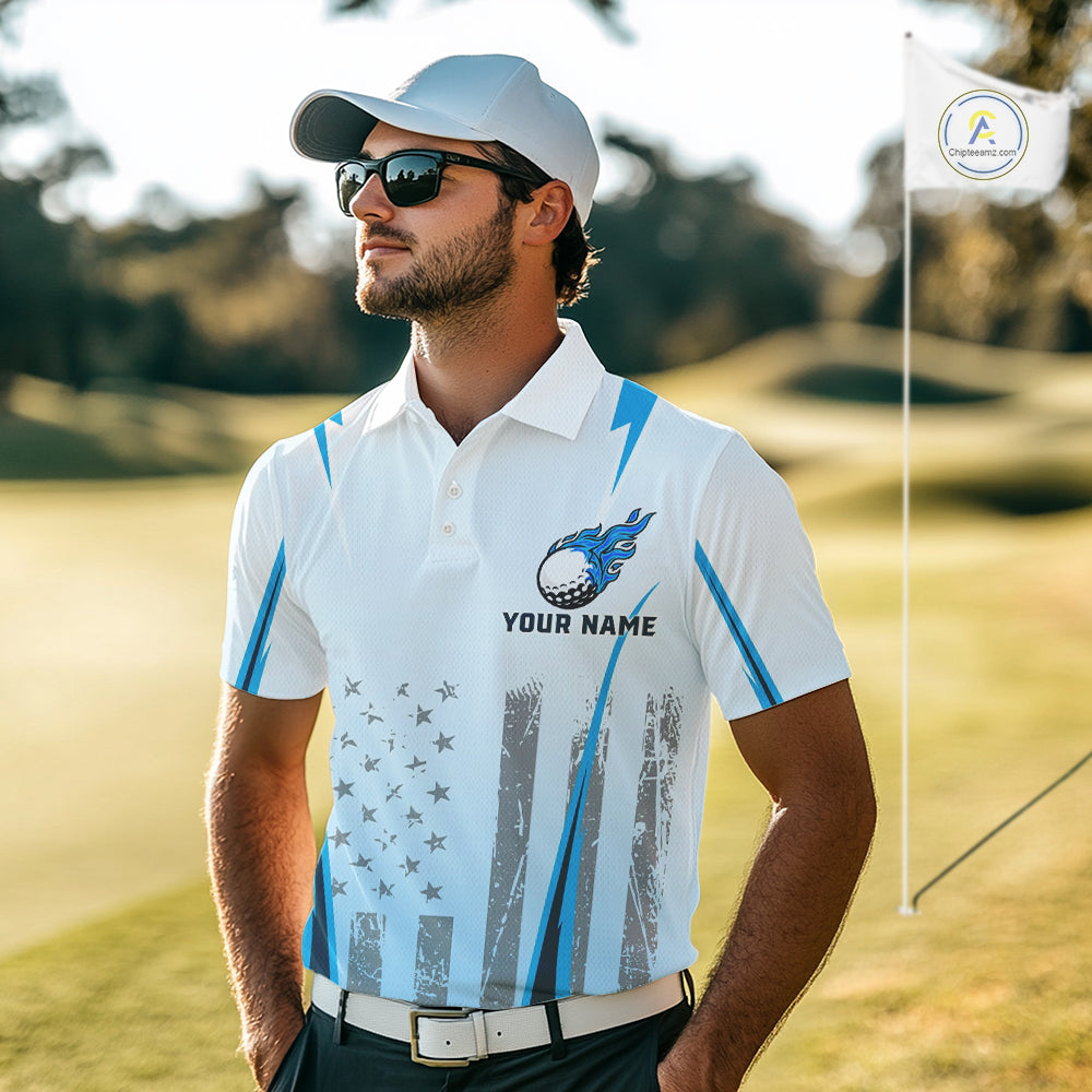 Blue American Flag Golf Polo Shirts For Men custom men's patriotic golf shirts, best golf gifts NQS10934