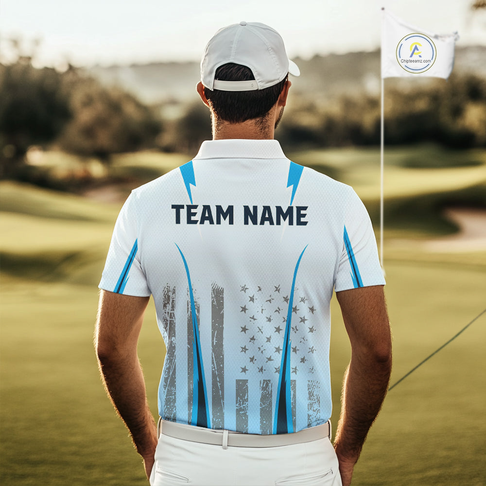 Blue American Flag Golf Polo Shirts For Men custom men's patriotic golf shirts, best golf gifts NQS10934