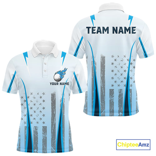 Blue American Flag Golf Polo Shirts For Men custom men's patriotic golf shirts, best golf gifts NQS10934