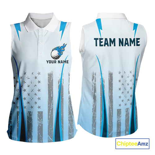 Blue American Flag Women Sleeveless Polo Shirt custom ladies's patriotic golf shirts, best golf gifts NQS10934