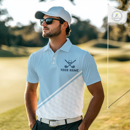Light Blue and White Golf polo golf shirt for men Custom men's golf outfit, unique golf gifts NQS11112
