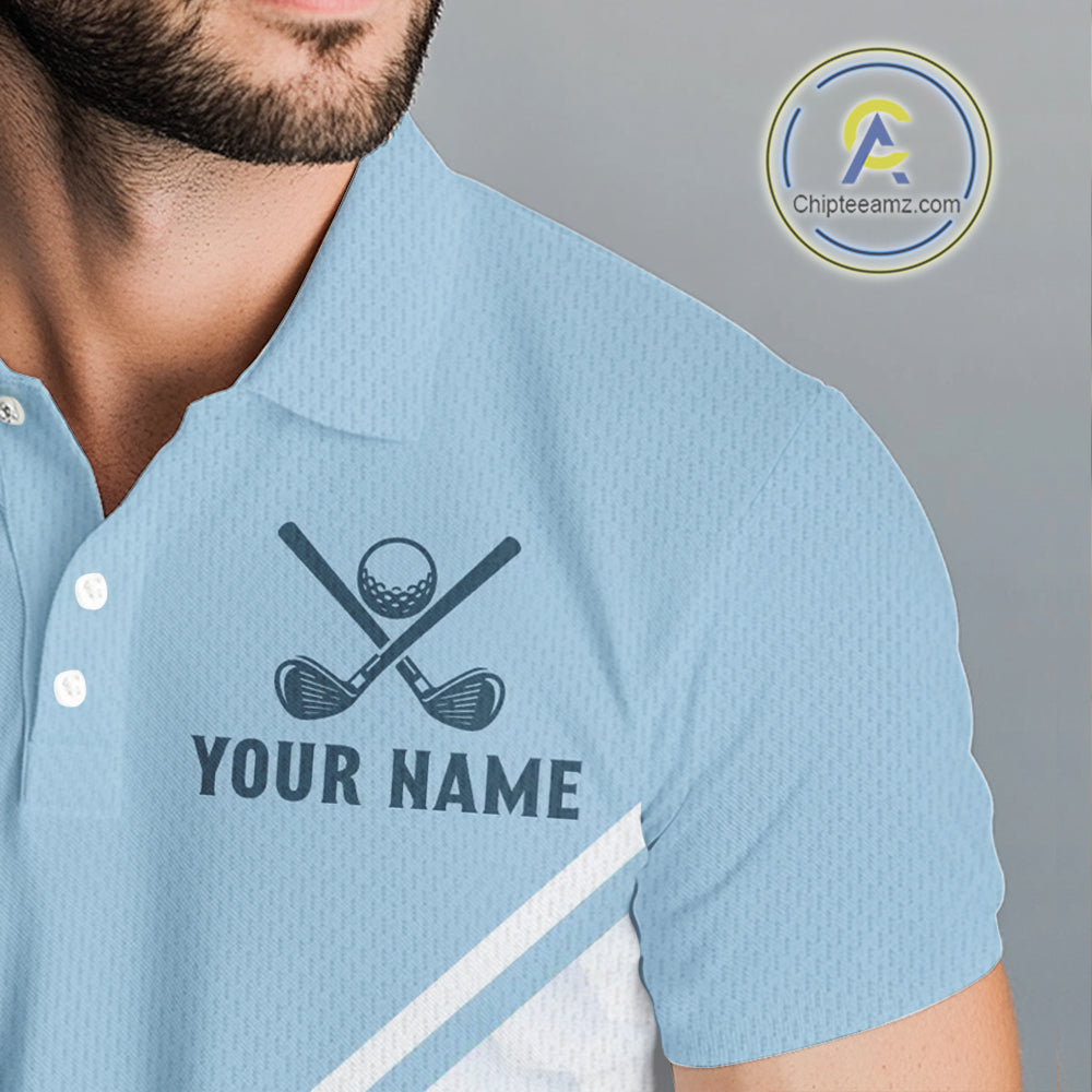 Light Blue and White Golf polo golf shirt for men Custom men's golf outfit, unique golf gifts NQS11112