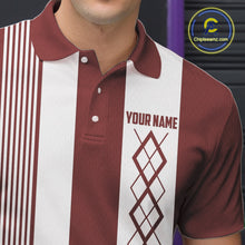 Load image into Gallery viewer, Red and White retro Argyle Flame bowling Men Polo, 1/4 Quarter Zip Shirts Custom bowling team jerseys NQS11313