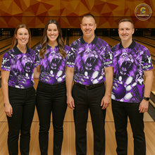 Load image into Gallery viewer, Purple Camo Lion roar Bowling Polo, Quarter Zip Shirts for Men Custom Lion Bowling Team jerseys NQS11525