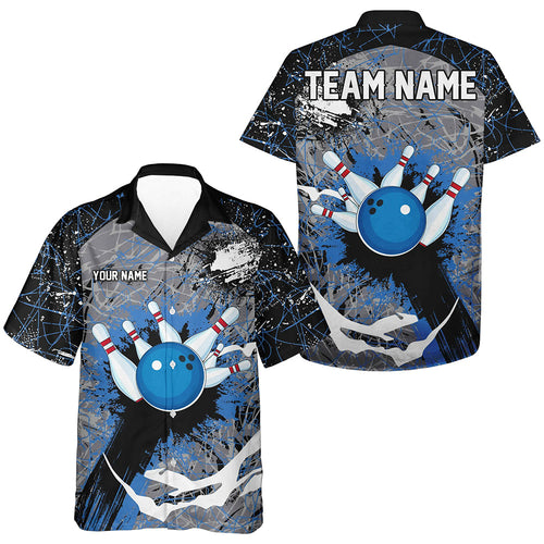Personalized Black And Blue Camo Hawaiian bowling shirts Custom Bowling Team button up Shirts NQS9746
