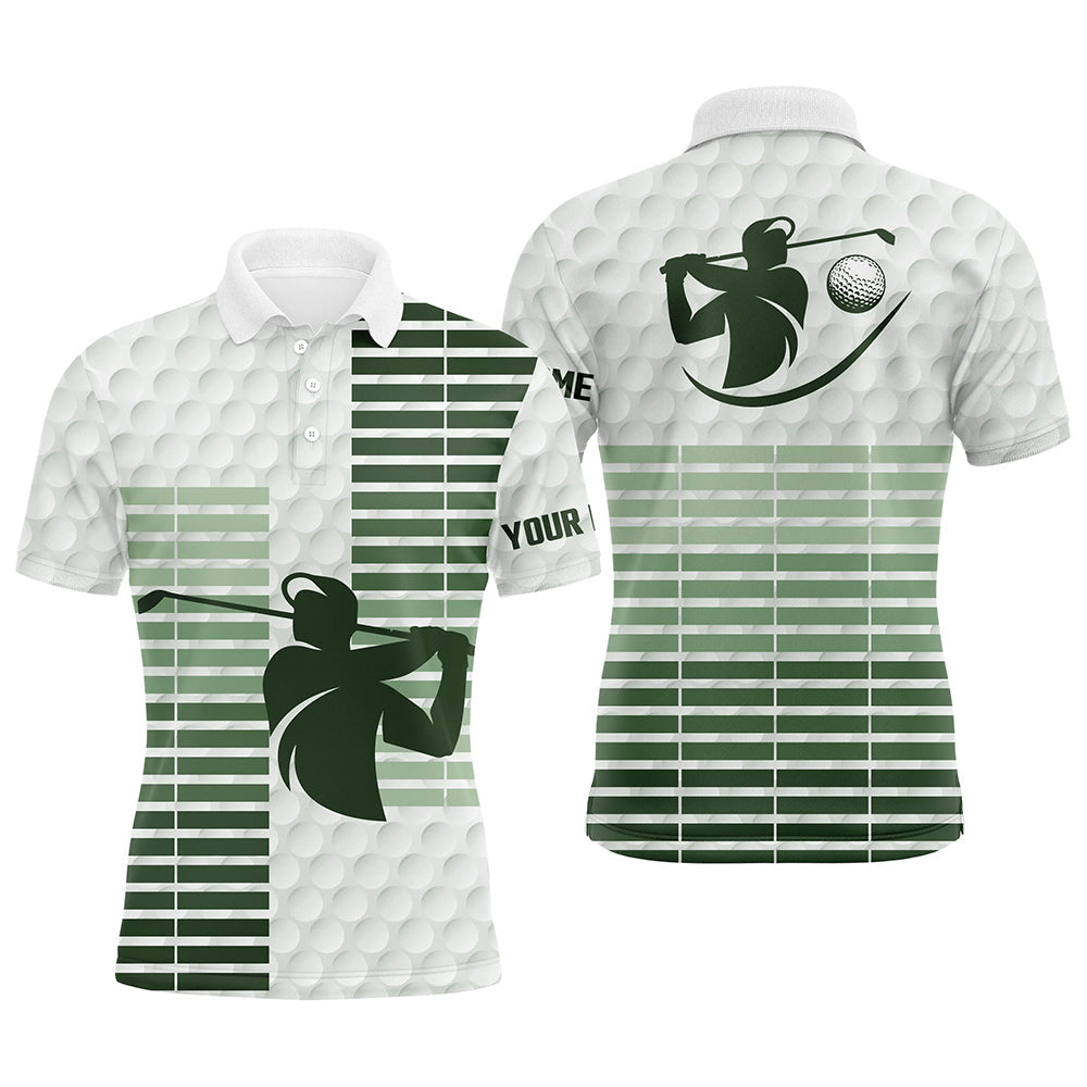 Mens golf polo shirts custom green stripe and white golf ball skin pattern golf tops for men NQS7528