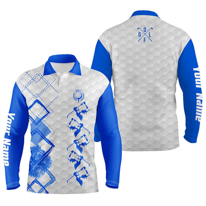 Blue and white Mens golf polo custom name men's golf apparel, gifts for golf lovers NQS5550