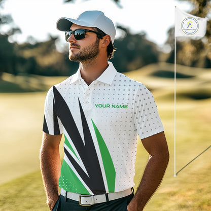 Black, White and Green Golf polo shirts For Mens custom mens golf top, unique golf gifts NQS10010