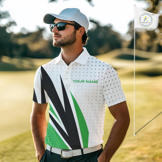 Black, White and Green Golf polo shirts For Mens custom mens golf top, unique golf gifts NQS10010