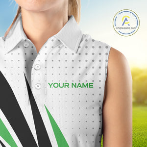 Black, White and Green Sleeveless Golf polo shirts For Women custom ladies golf top, unique golf gift NQS10010