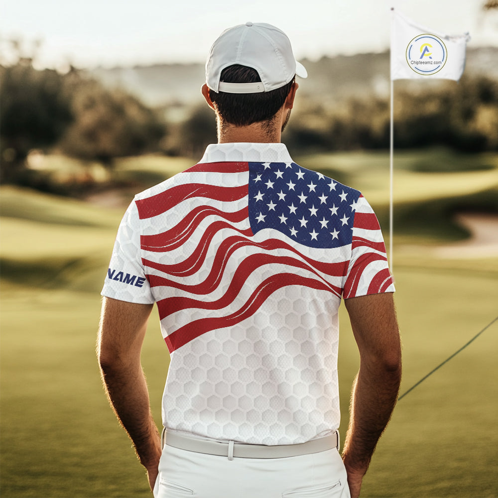 Red, White and Blue American Flag Men golf polo shirts custom men's patriotic golf apparel NQS10169