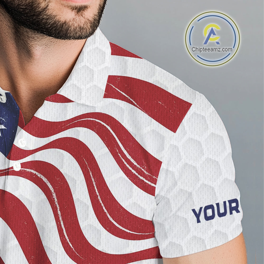 Red, White and Blue American Flag Men golf polo shirts custom men's patriotic golf apparel NQS10169
