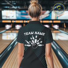 Load image into Gallery viewer, Black and Blue Skull Bowling Polo, Quarter Zip Shirts For Women Custom Bowling Team Jerseys Outfits NQS10171