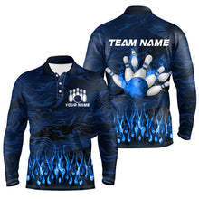 Load image into Gallery viewer, Bowling polo, quarter zip shirts for men Custom Blue camo Flame Bowling Team League Jerseys NQS8548