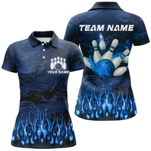 Load image into Gallery viewer, Bowling polo, quarter zip shirts for women Custom Blue camo Flame Bowling Team League Jerseys NQS8548