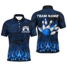 Load image into Gallery viewer, Bowling polo, quarter zip shirts for men Custom Blue camo Flame Bowling Team League Jerseys NQS8548