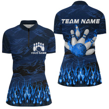 Load image into Gallery viewer, Bowling polo, quarter zip shirts for women Custom Blue camo Flame Bowling Team League Jerseys NQS8548