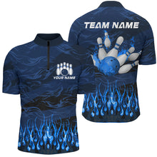 Load image into Gallery viewer, Bowling polo, quarter zip shirts for men Custom Blue camo Flame Bowling Team League Jerseys NQS8548