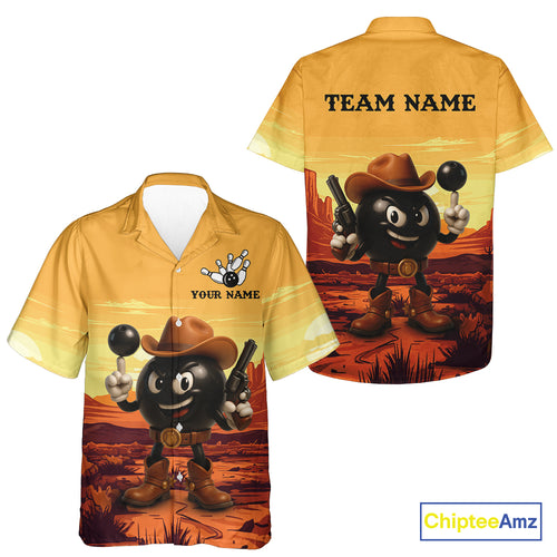 Funny Bowling Cowboy gun desert Bowling Hawaiian Shirt Custom Funny bowling team button up shirt NQS11127
