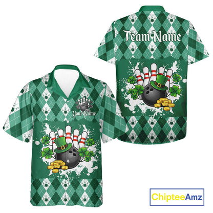 Argyle pattern St Patrick Green Hawaiian Bowling Shirt Custom team bowling button up shirt NQS11535