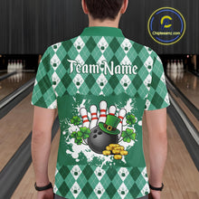 Load image into Gallery viewer, Argyle pattern St Patrick Green Bowling Polo, 1/4 zip shirts for Men Custom team bowling jerseys NQS11535