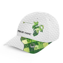 Load image into Gallery viewer, White Golfer hat custom name green argyle pattern golf hats for mens, gifts for golfers NQS8117