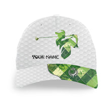 Load image into Gallery viewer, White Golfer hat custom name green argyle pattern golf hats for mens, gifts for golfers NQS8117