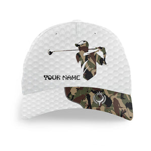 White Golfer hat custom name camo pattern golf hats for mens, gifts for golfers NQS8118