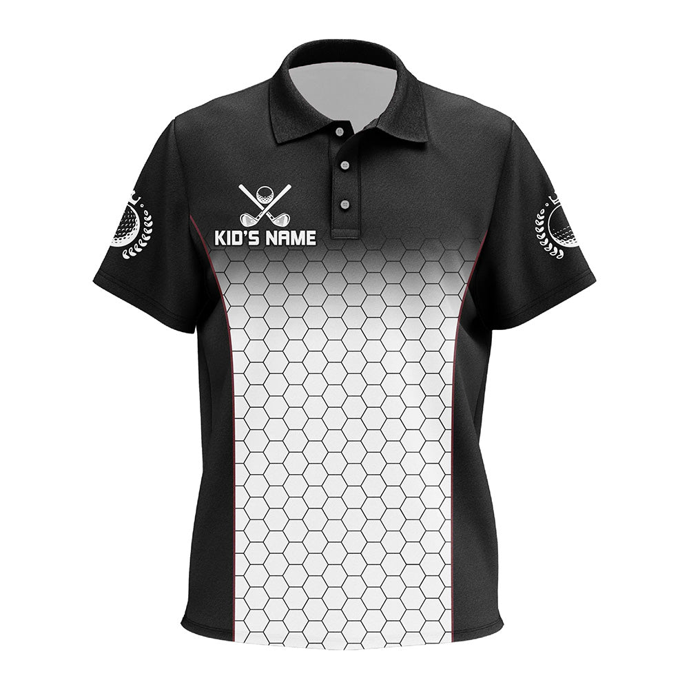 Black and White Hexagon pattern Kid golf polos shirts custom golf apparel for kids NQS8345
