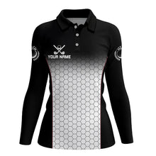 Load image into Gallery viewer, Black and White Hexagon pattern Womens golf polo shirts custom golf apparel for ladies NQS8345