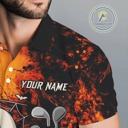 Custom Orange Halloween Boo Golf Polo Shirts for Men, Halloween Mens Golf Outfits NQS10524