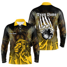 Load image into Gallery viewer, Black and Yellow Lion Bowling Polo, Quarter Zip Shirts For Men Custom Team Lion Bowling Jerseys NQS9034