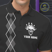 Load image into Gallery viewer, Custom Black and White argyle American Flag Skull retro Mens Bowling Shirts patriotic Team Jerseys NQS11131
