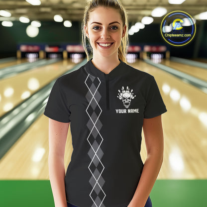 Custom Black and White argyle American Flag Skull retro Womens Bowling Shirts patriotic Team Jerseys NQS11131