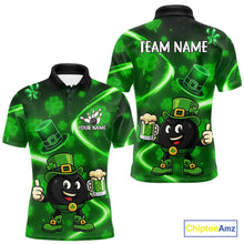 Load image into Gallery viewer, Green shamrock pattern Funny Bowling Shirts For Men Custom St Patrick&#39;s Day Lucky Team Bowling Jersey NQS11133