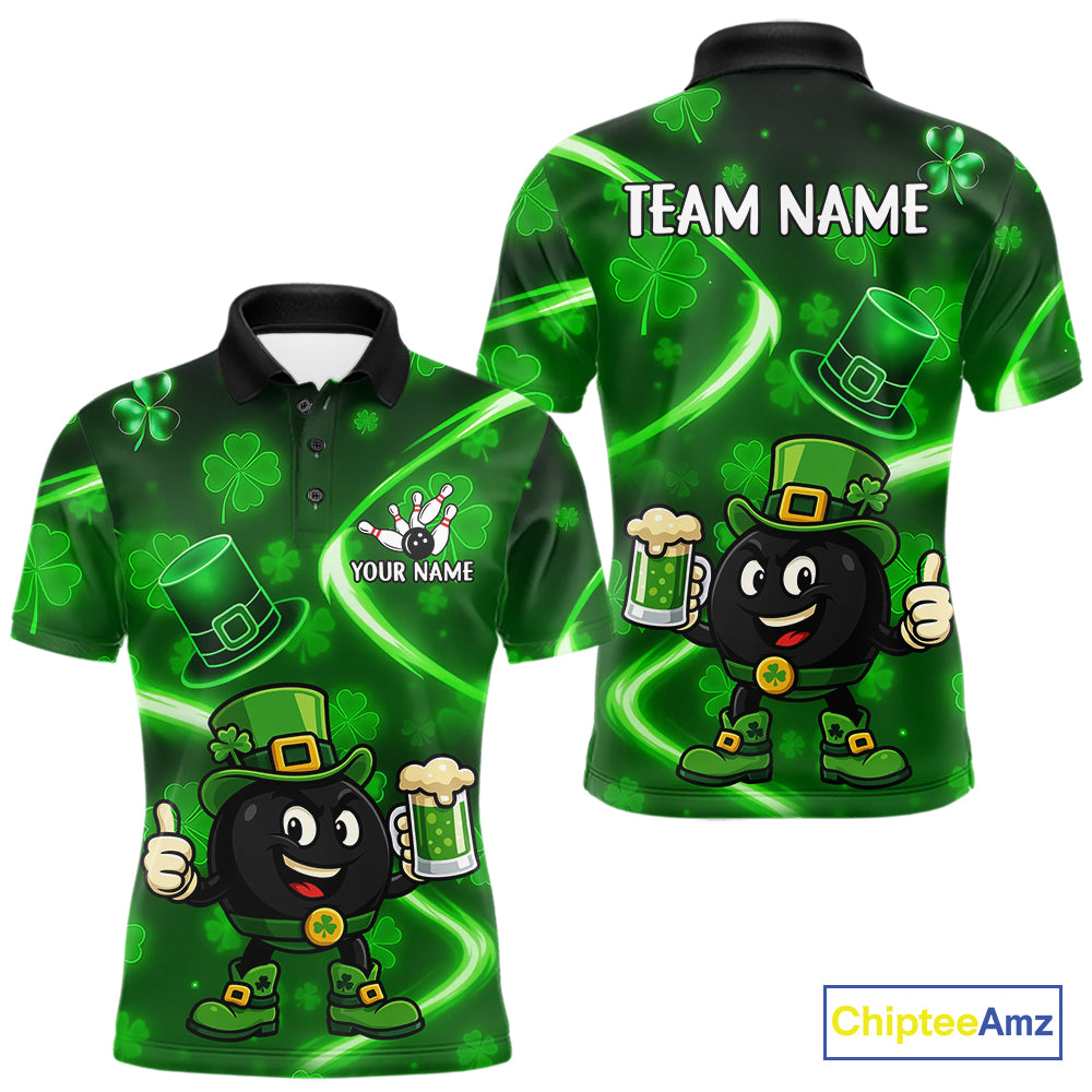 Green shamrock pattern Funny Bowling Shirts For Men Custom St Patrick's Day Lucky Team Bowling Jersey NQS11133