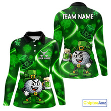Load image into Gallery viewer, Green shamrock pattern Funny Women Golf Polo Shirts Custom St Patrick&#39;s Day Lucky ladies golf outfit NQS11134