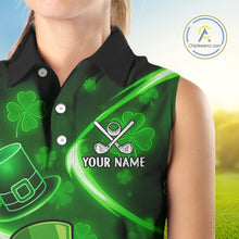 Load image into Gallery viewer, Green shamrock pattern Funny Sleeveless polo shirt Custom St Patrick&#39;s Day Lucky ladies golf outfit NQS11134