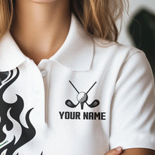 Load image into Gallery viewer, Green Flame Golf Ball pattern fire Black White Womens golf polos shirts custom golf attire for women NQS9435