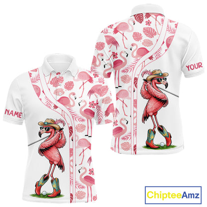 Funny White and Pink Flamingo golf polo shirts for men Custom team Flamingo golf outfit, golfer gifts NQS11546
