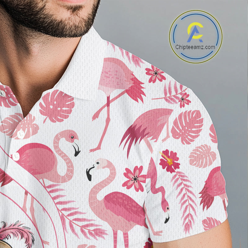 Funny White and Pink Flamingo golf polo shirts for men Custom team Flamingo golf outfit, golfer gifts NQS11546
