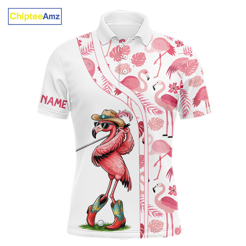 Funny White and Pink Flamingo golf polo shirts for men Custom team Flamingo golf outfit, golfer gifts NQS11546