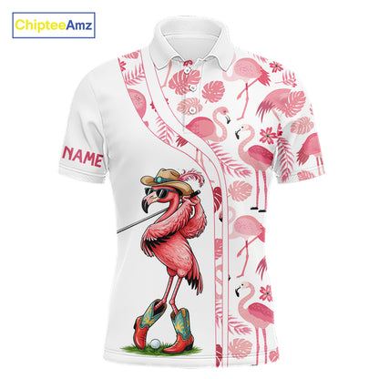 Funny White and Pink Flamingo golf polo shirts for men Custom team Flamingo golf outfit, golfer gifts NQS11546